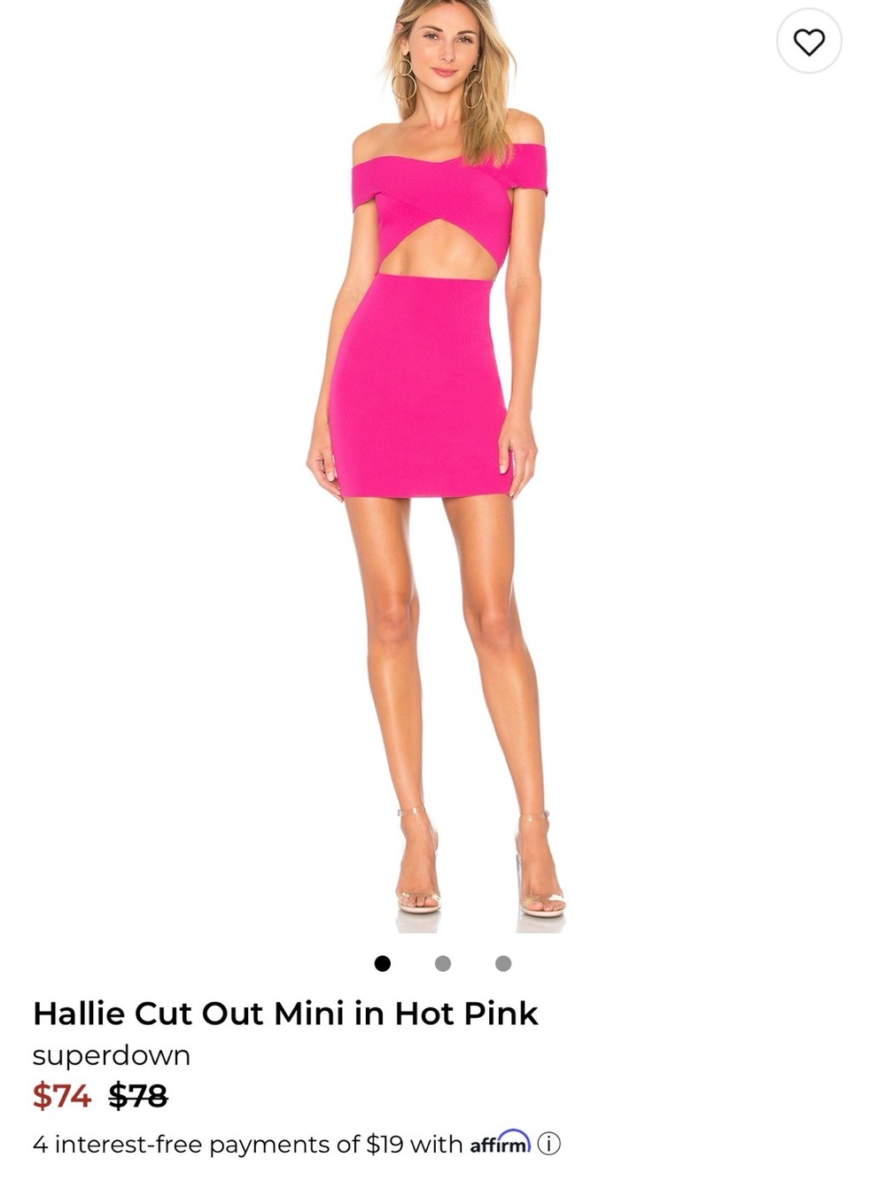 superdown Hot Pink Off-Shoulder Cutout Mini Dress